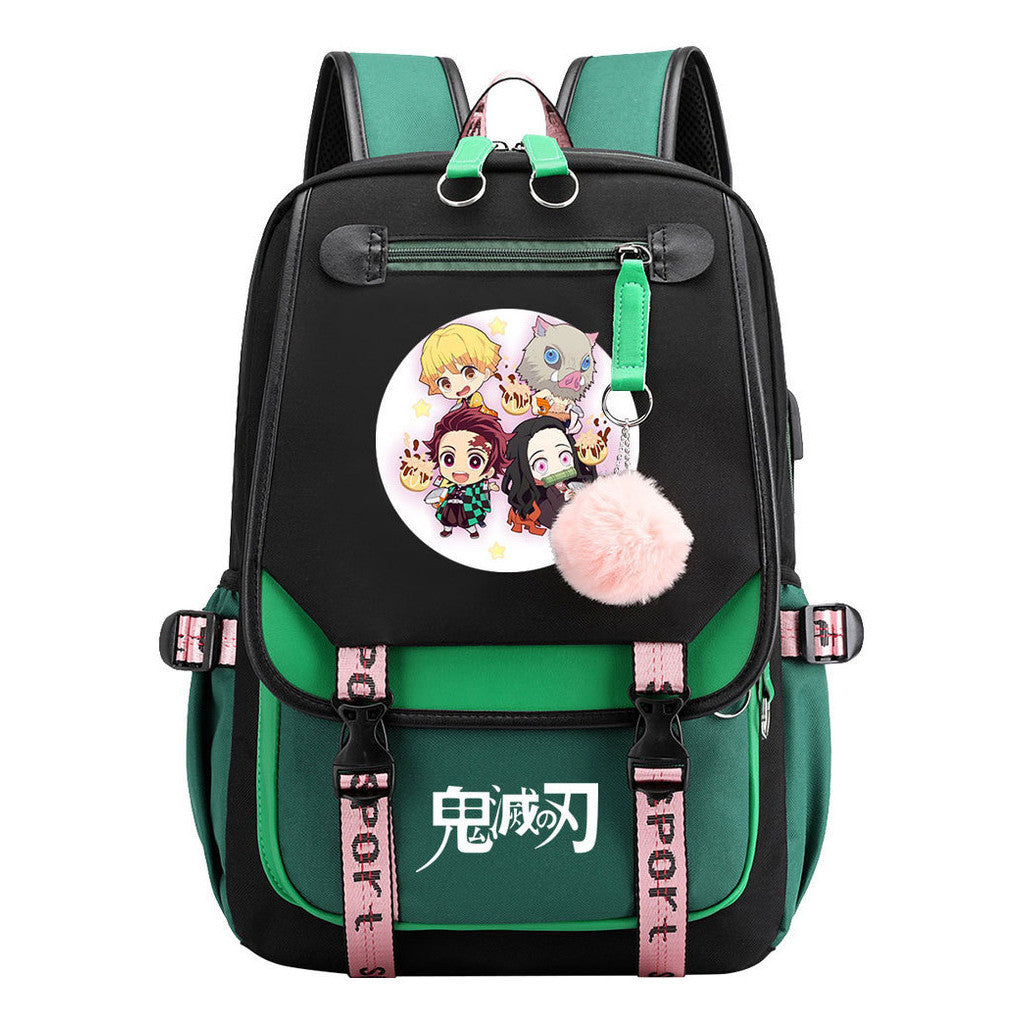 Cartoon Fashion Usb Youth School Bag For Boys And Girls Casual Ribbon Flip Backpack