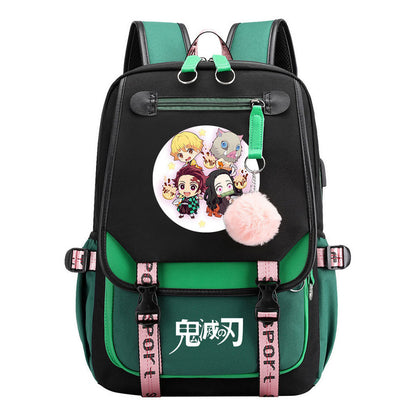 Cartoon Fashion Usb Youth School Bag For Boys And Girls Casual Ribbon Flip Backpack