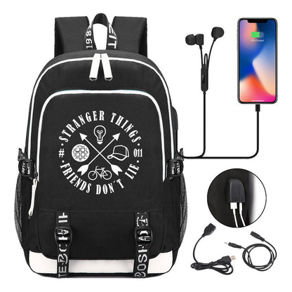 Strange Story Printed Usb Youth Student Backpack For Leisure Travel Backpack