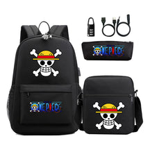 Cartoon Pirate King Usb Password Lock Youth Student Backpack Three Piece Set Backpack