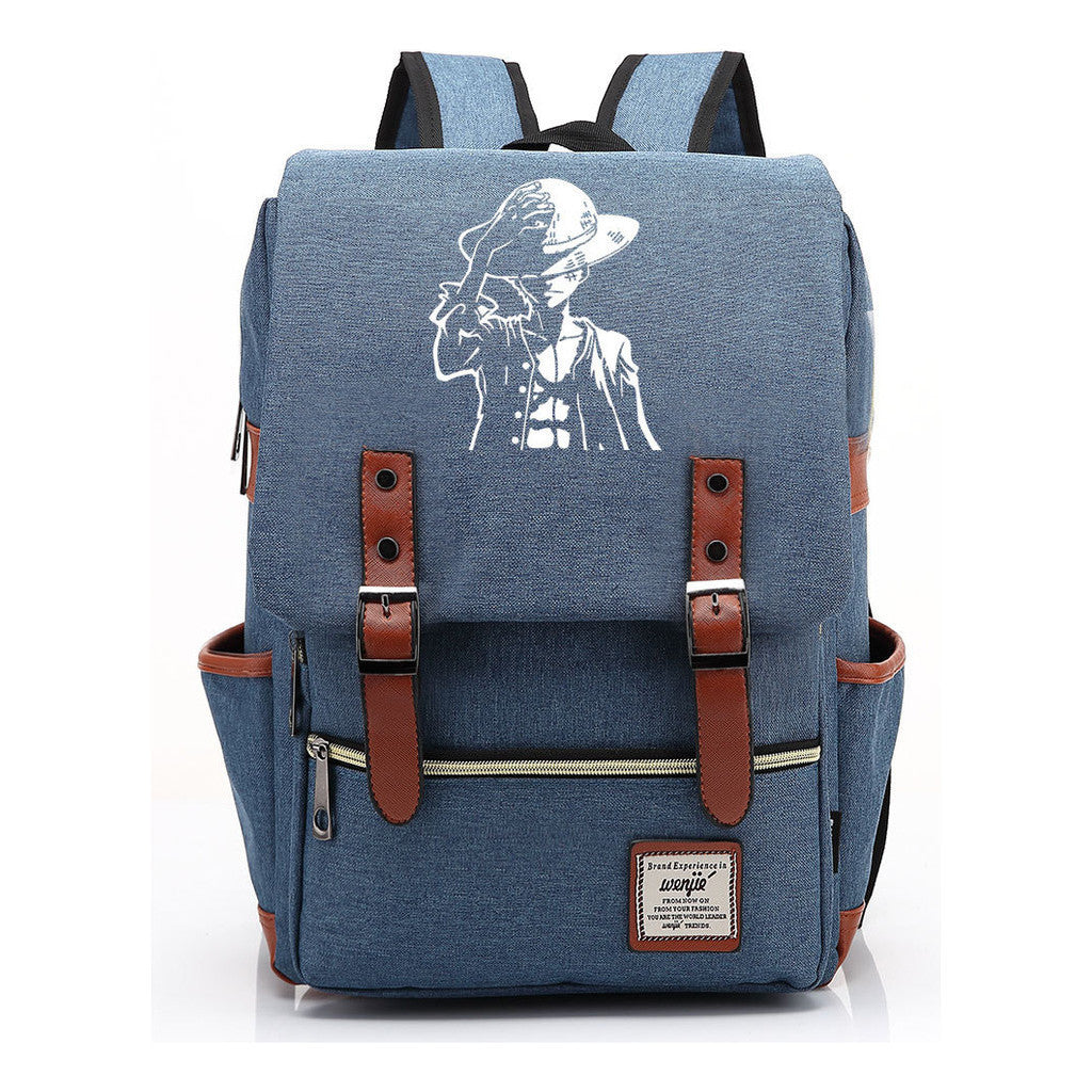 Anime Pirate King Luffy Printed Youth Student School Bag Casual Belt Buckle Classic Backpack