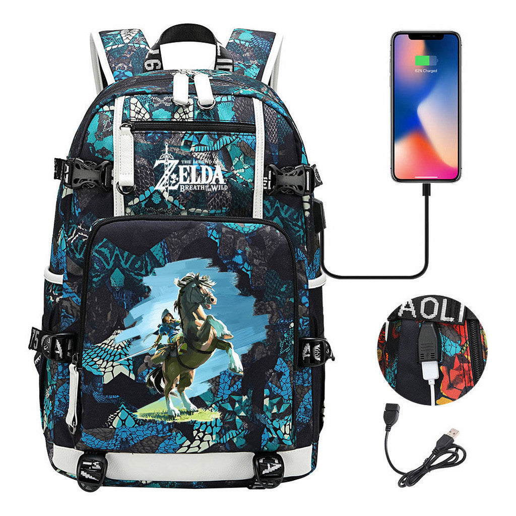 Legend Of Zelda Usb Earphones, Youth Backpacks, Men's And Women's Leisure Travel Backpacks