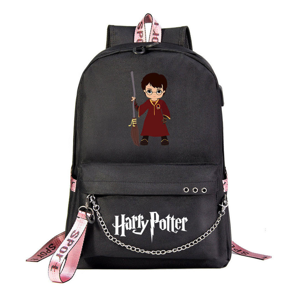 School Of Witchcraft And Wizardry Emblem Usb Student School Bag Leisure Travel Backpack