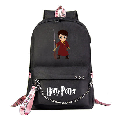 School Of Witchcraft And Wizardry Emblem Usb Student School Bag Leisure Travel Backpack