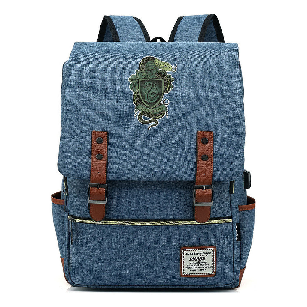 School Of Witchcraft And Wizardry Youth Student Backpack Usb Leisure Belt Buckle Backpack