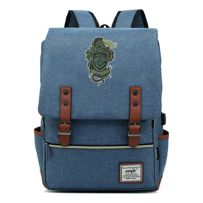 School Of Witchcraft And Wizardry Youth Student Backpack Usb Leisure Belt Buckle Backpack