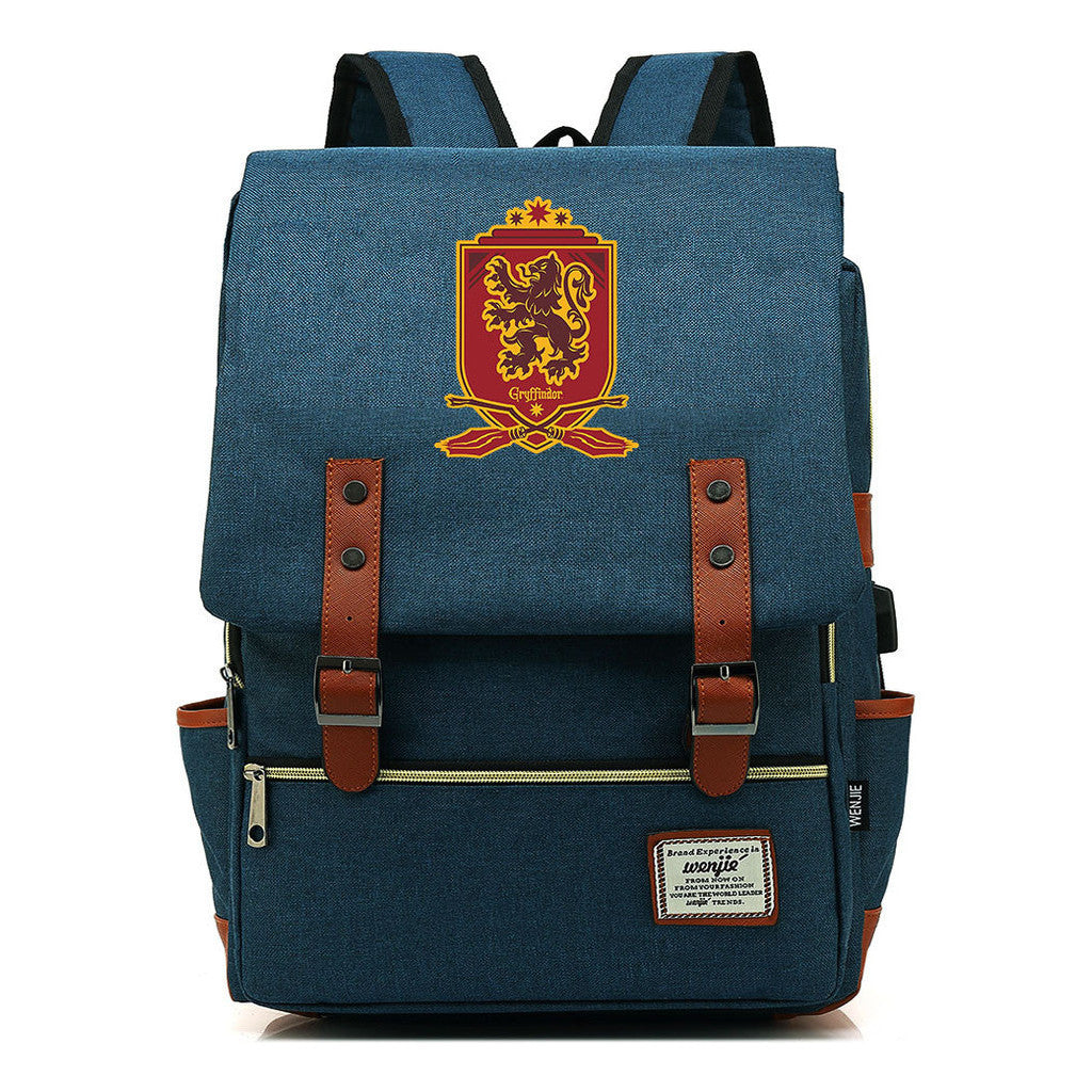 School Of Witchcraft And Wizardry Youth Backpack Usb Leisure Belt Buckle Backpack