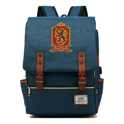 School Of Witchcraft And Wizardry Youth Backpack Usb Leisure Belt Buckle Backpack