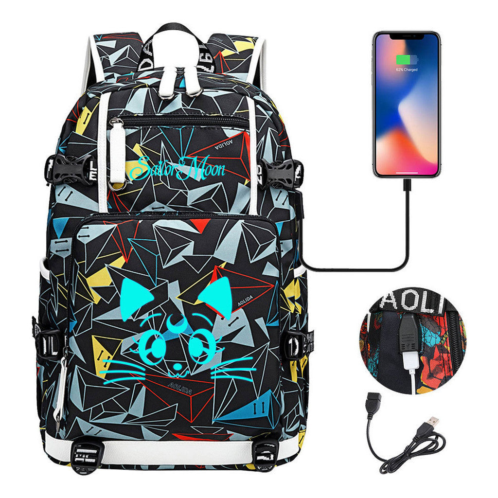 Beautiful Girl Warrior Usb Schoolbag For Young Students Men And Women Travel Backpack