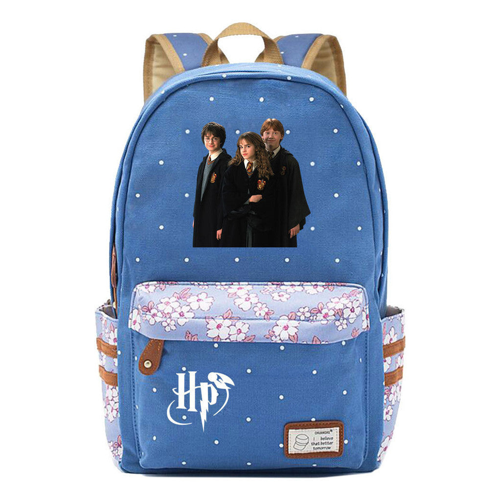 School Of Witchcraft And Wizardry Student Backpack, Floral Canvas, Female Backpack