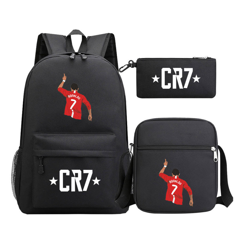 Sports star Cristiano Ronaldo printed youth student backpack 3-piece set for boys and girls backpack set