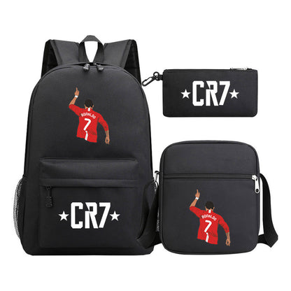 Sports star Cristiano Ronaldo printed youth student backpack 3-piece set for boys and girls backpack set