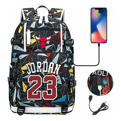 Sports Basketball Star Printed Usb Youth Student Backpack For Men And Women's Leisure Travel Backpack