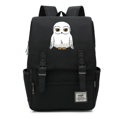Cartoon White Owl Youth Student Backpack For Men And Women With Casual Belt Buckle Backpack