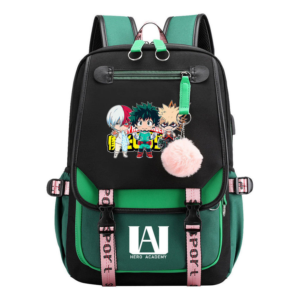 My Heroes Academy Usb Youth Student Backpack For Boys And Girls, Casual Woven Strap Flip Back Backpack