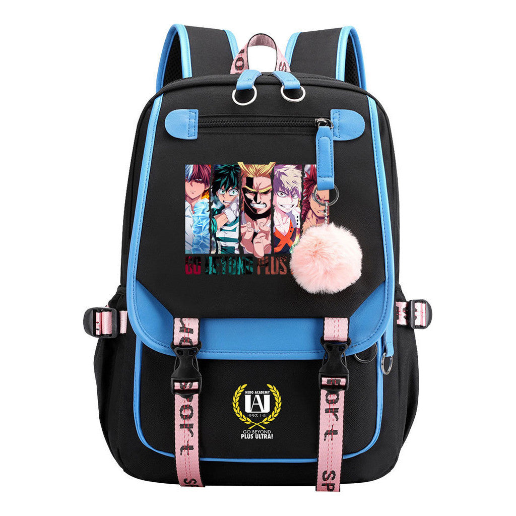 My Heroes Academy Usb Youth Student Backpack For Boys And Girls, Casual Woven Strap Flip Back Backpack