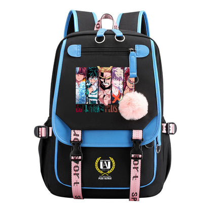 My Heroes Academy Usb Youth Student Backpack For Boys And Girls, Casual Woven Strap Flip Back Backpack