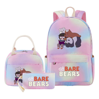 Cartoon Cute Three Bears Youth Student Girls School Bag Lunch Bag Three Piece Set Backpack Set