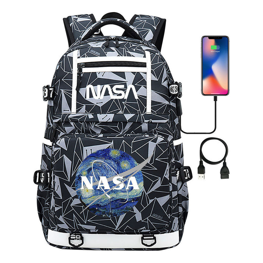Fashionable Space Printed Usb Student Backpack Backpack Leisure Travel Backpack