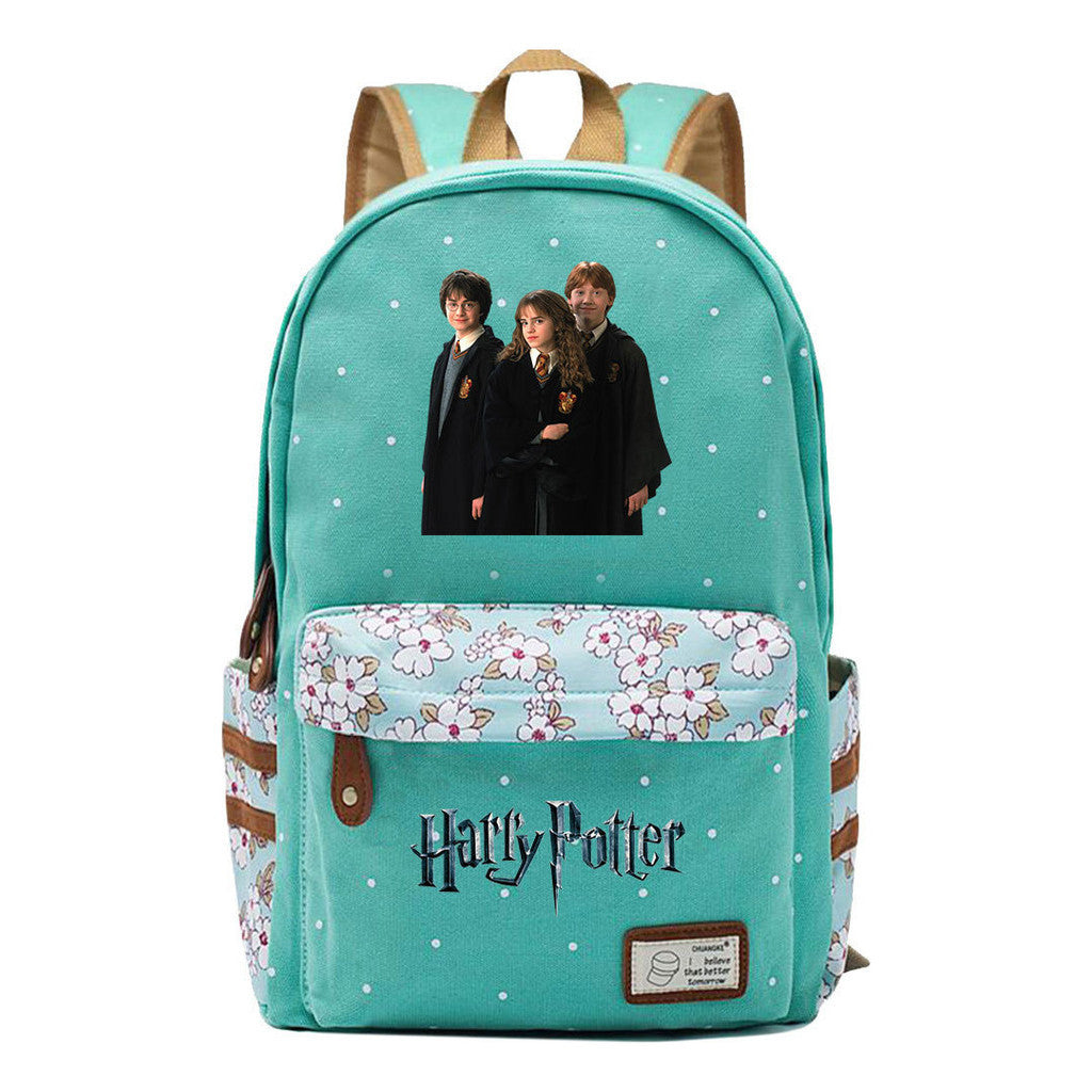School Of Witchcraft And Wizardry Student Backpack With Floral Canvas Backpack