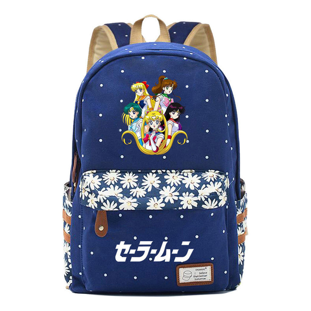Anime Peripheral Beautiful Girl Warrior Student Backpack, Floral Casual Backpack