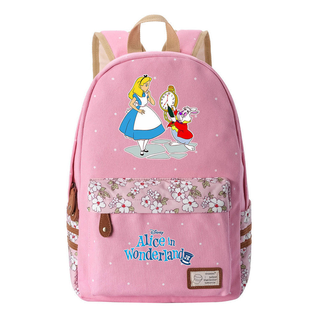 Anime Cartoon Cheshire Cat Print Youth Student Backpack With Floral Casual Backpack