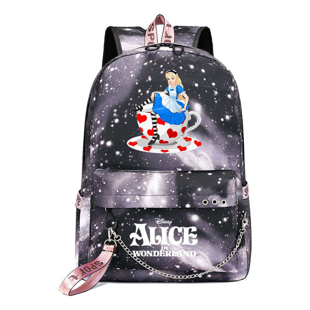 Cheshire Cat Alice's Adventure In Wonderland Youth School Bag Casual Weaving Strap Backpack