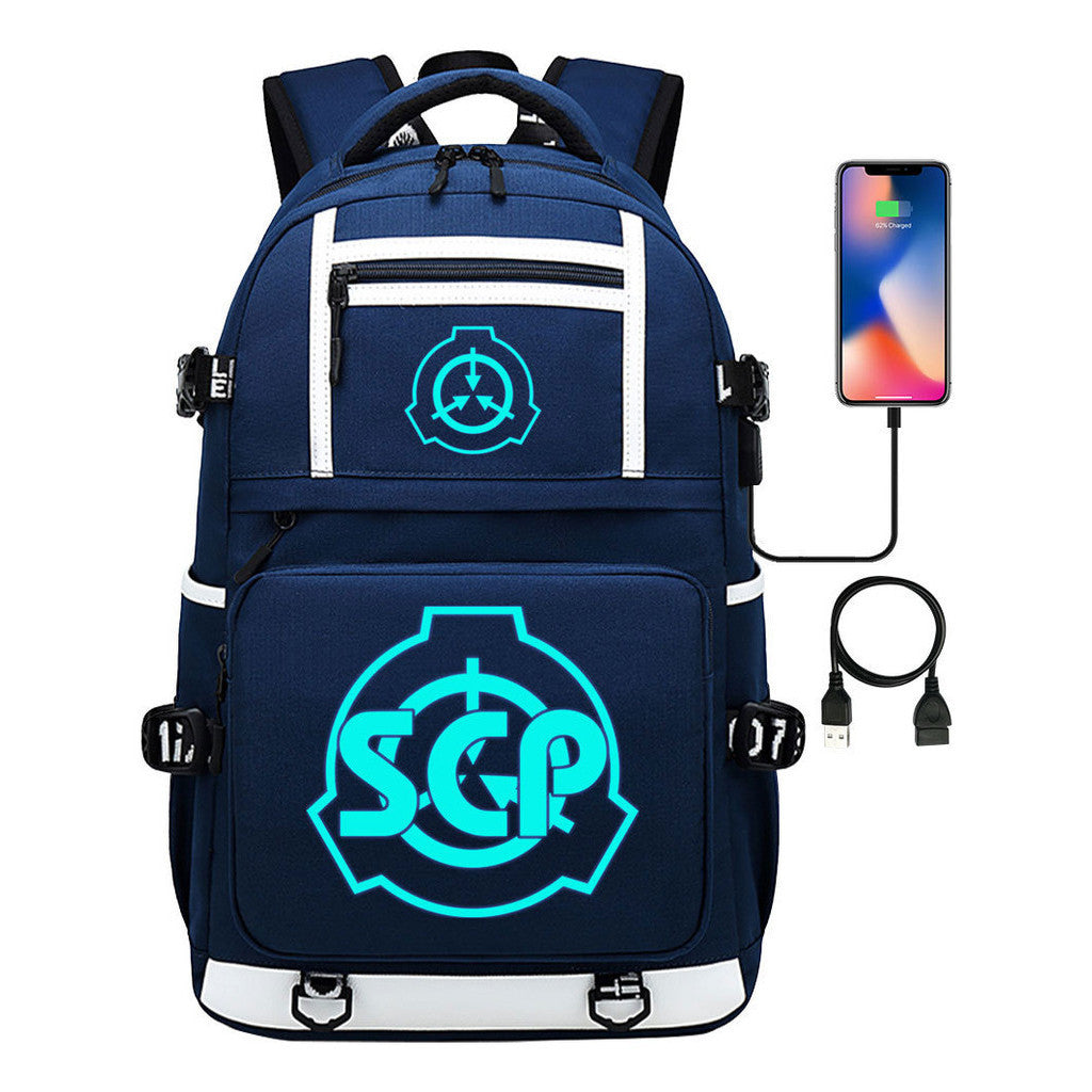 Blue Glow Printed Usb Youth Student Backpack For Men And Women's Leisure Travel Backpack