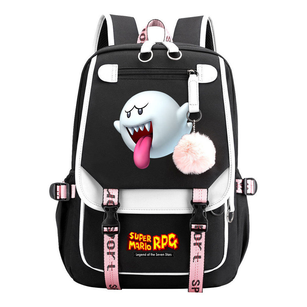 Super Mario Printed Usb Youth Student Backpack For Men And Women With Casual Woven Strap Flap Backpack