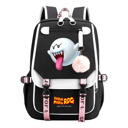 Super Mario Printed Usb Youth Student Backpack For Men And Women With Casual Woven Strap Flap Backpack