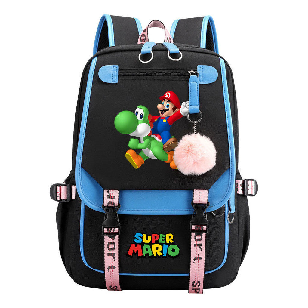 Super Mario Printed Usb Youth Student Backpack For Men And Women With Casual Woven Strap Flap Backpack