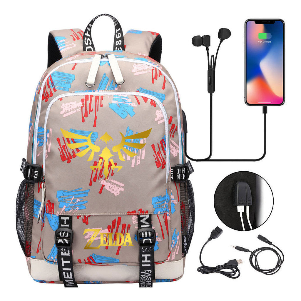 Golden Usb Youth Student Backpack For Leisure Sports Backpack