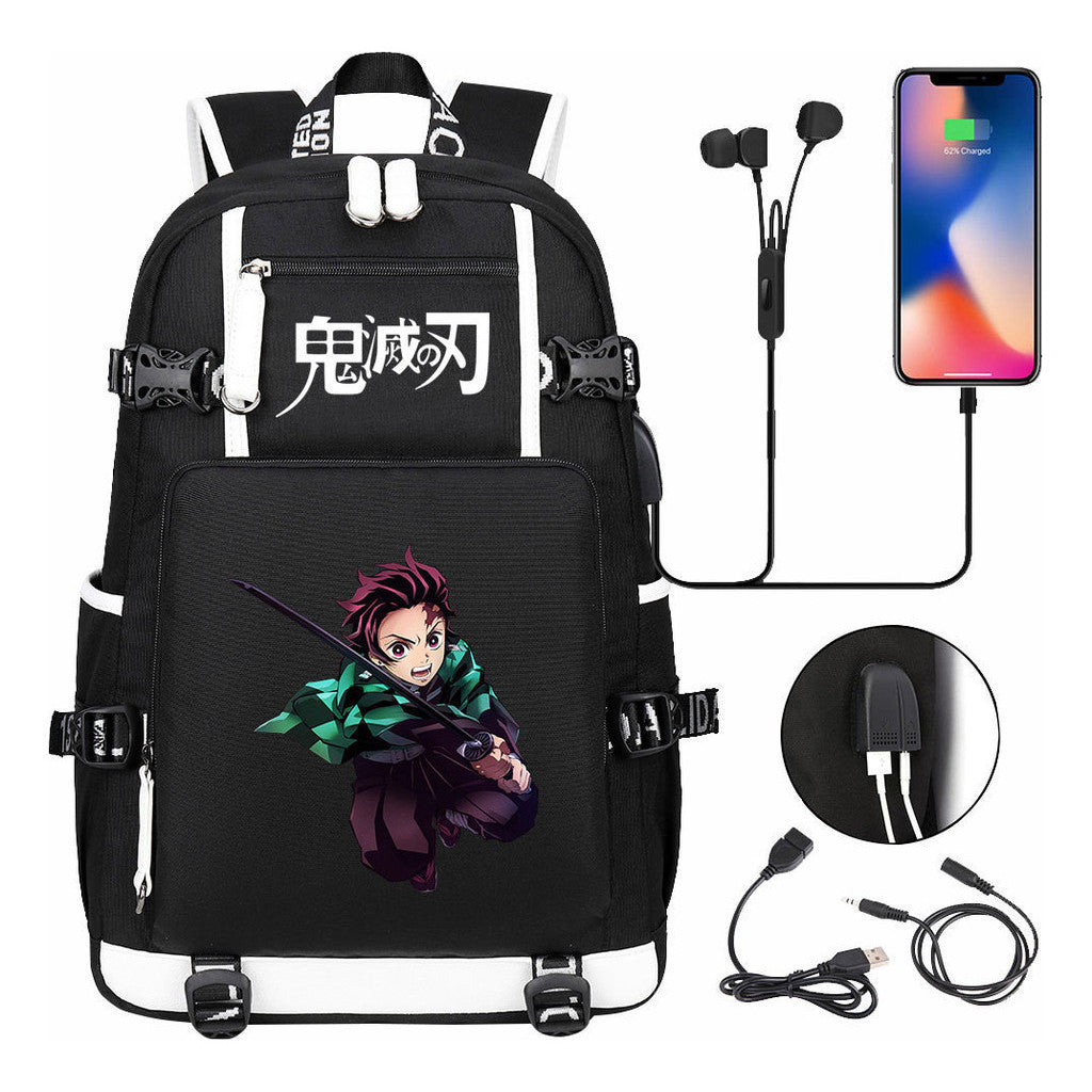 Cartoon Printed Usb Large Capacity Youth Student Backpack For Men And Women's Leisure Travel Backpack