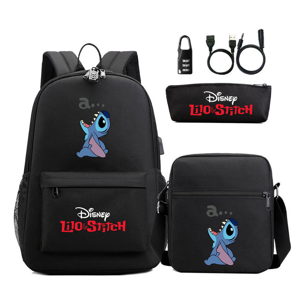 Interstellar Baby Stitch Usb Password Lock Youth Student Backpack 3-piece Set For Men And Women Backpacks