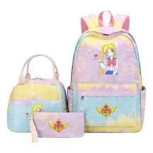 Anime Beauty Girl Warrior Girls School Bag Lunch Bag Three Piece Set Backpack Set