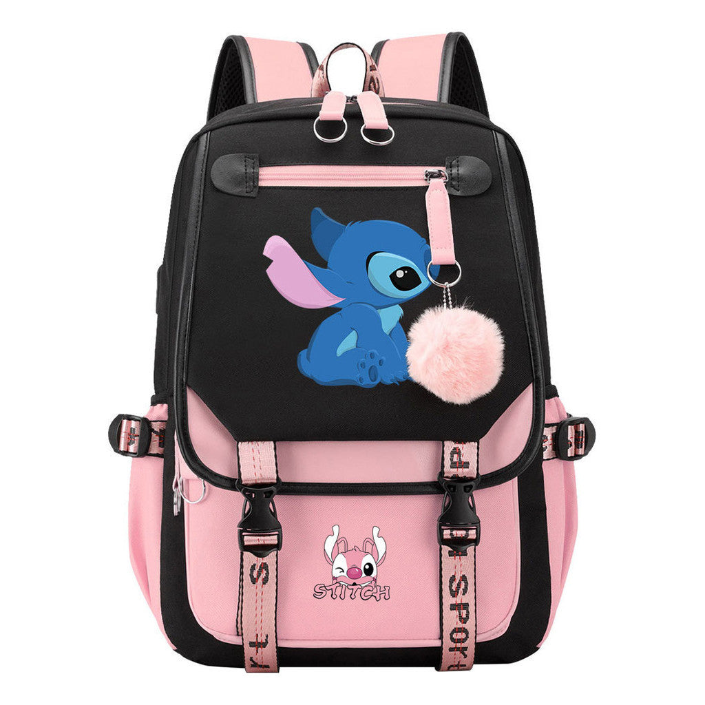 Interstellar Baby Stitch Usb Student Backpack For Boys And Girls, Casual Woven Strap Flip Back Backpack