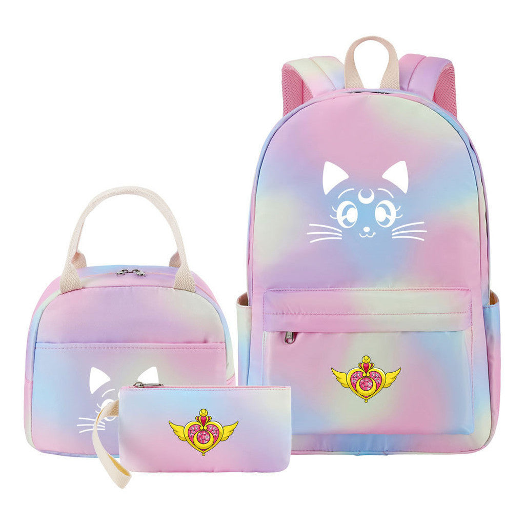 Beautiful Girl Warrior Teenage Girls Backpack Lunch Bag Three Piece Set With Backpack Cover