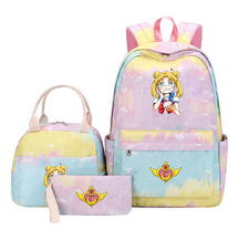 Anime Beauty Girl Warrior Student Girls School Bag Lunch Bag Three Piece Set Backpack Set