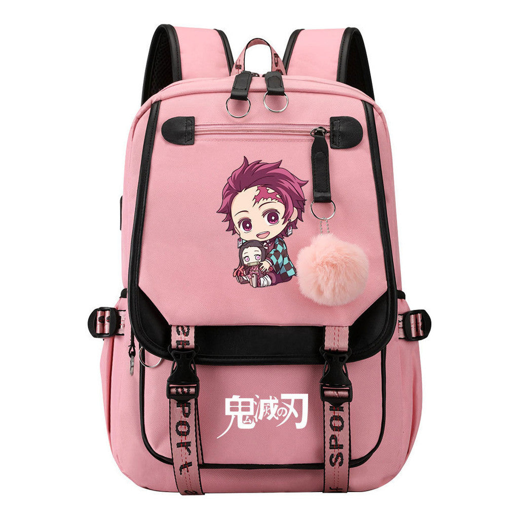 Cartoon Fashion Usb Youth Student Backpack Men's And Women's Leisure Ribbon Flip Backpack
