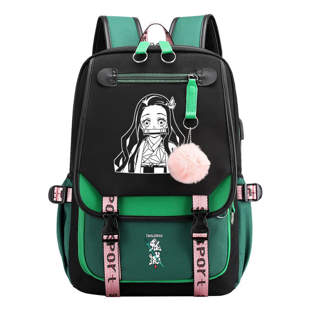 Cartoon Fashion Usb Youth Middle School Backpack For Boys And Girls Casual Woven Strap Flip Back Backpack