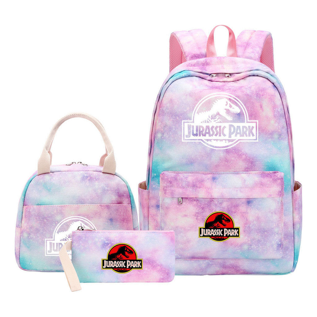 Jurassic Park Dinosaur Youth Student Girls School Bag Lunch Bag Three Piece Set Backpack Set