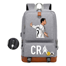 Football Star Cristiano Ronaldo Printed Usb Youth Student Backpack For Leisure Travel Backpack