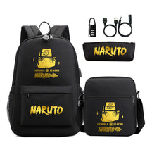 Golden Naruto Usb Password Lock Teenage Student School Bag Three Piece Backpack Set