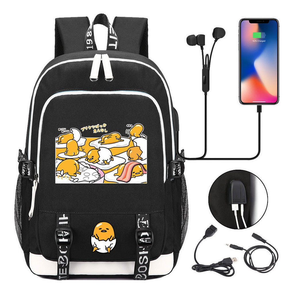 Comic Lazy Egg Youth Student Backpack Usb Men's And Women's Leisure Backpack