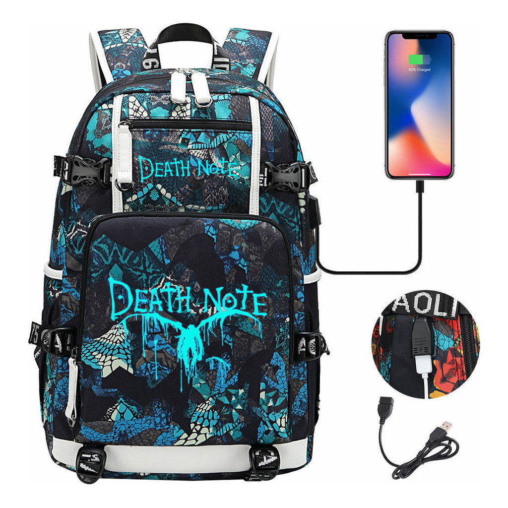 Blue Night Light Death Note Usb Youth Student School Bag Men's And Women's Leisure Travel Backpack