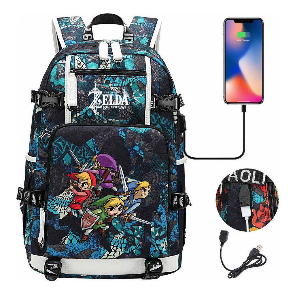 Legend Of Zelda Usb Youth Student Backpack For Leisure Travel Backpack