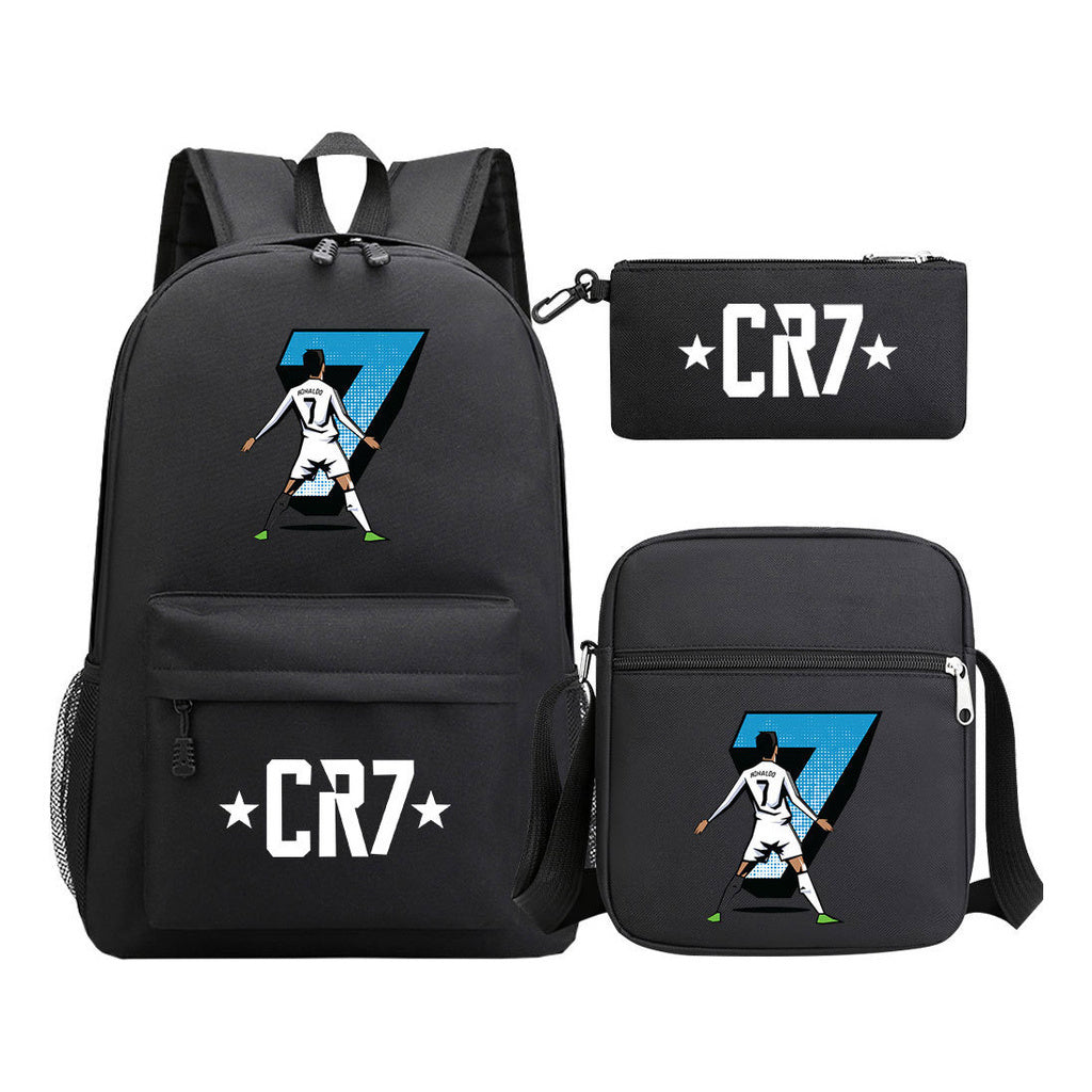 Sports star Cristiano Ronaldo printed youth student backpack 3-piece set for boys and girls backpack set