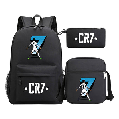 Sports star Cristiano Ronaldo printed youth student backpack 3-piece set for boys and girls backpack set