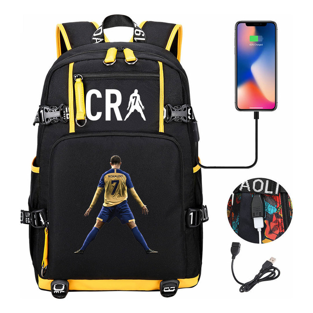 Football Star Cristiano Ronaldo Printed Youth Student Backpack Leisure Travel Backpack