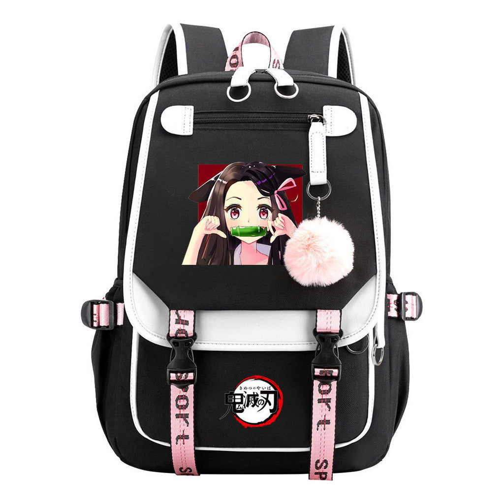 Cartoon Fashion Usb Youth Student Backpack Boy's And Girl's Leisure Ribbon Flip Backpack